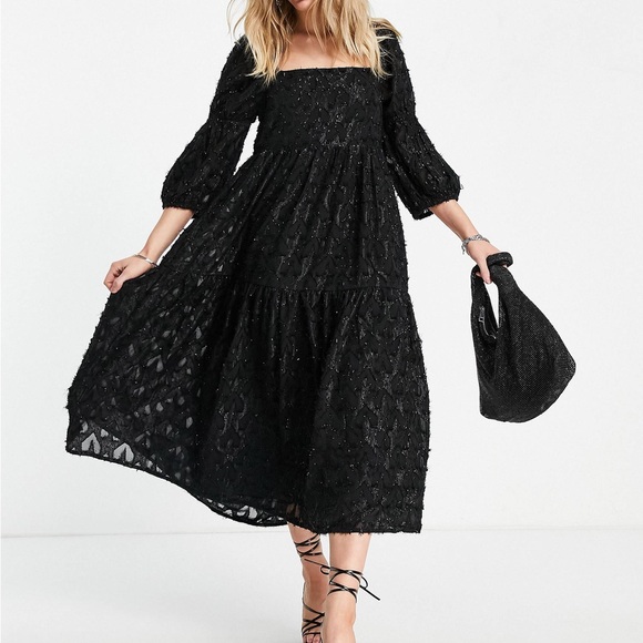 Topshop Black Midi Dress - Picture 2 of 6